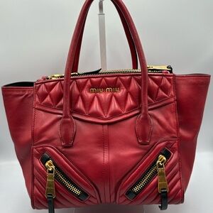 Miu Miu Nappa Biker Satchel – Red Leather Crossbody / Tote